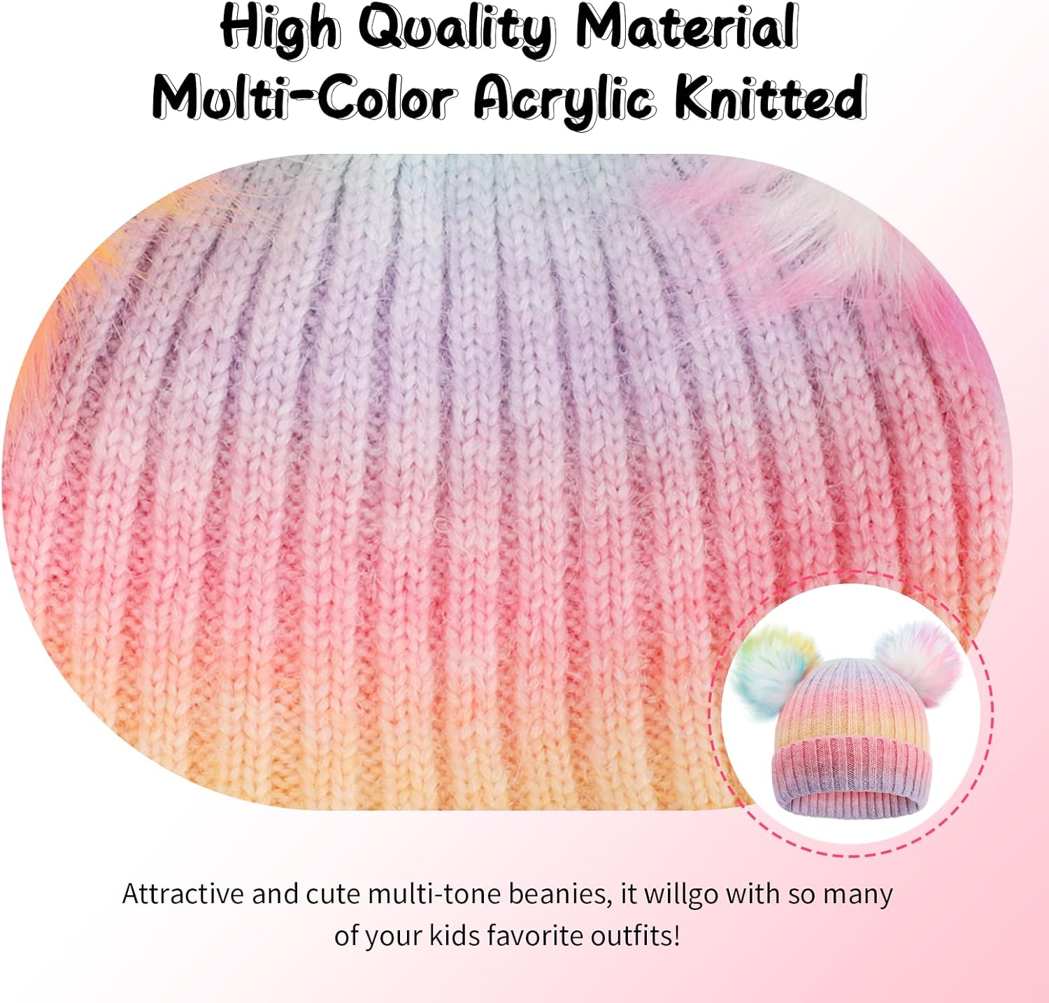 Winter Hat for Kids with Double Pom Pom Beanie