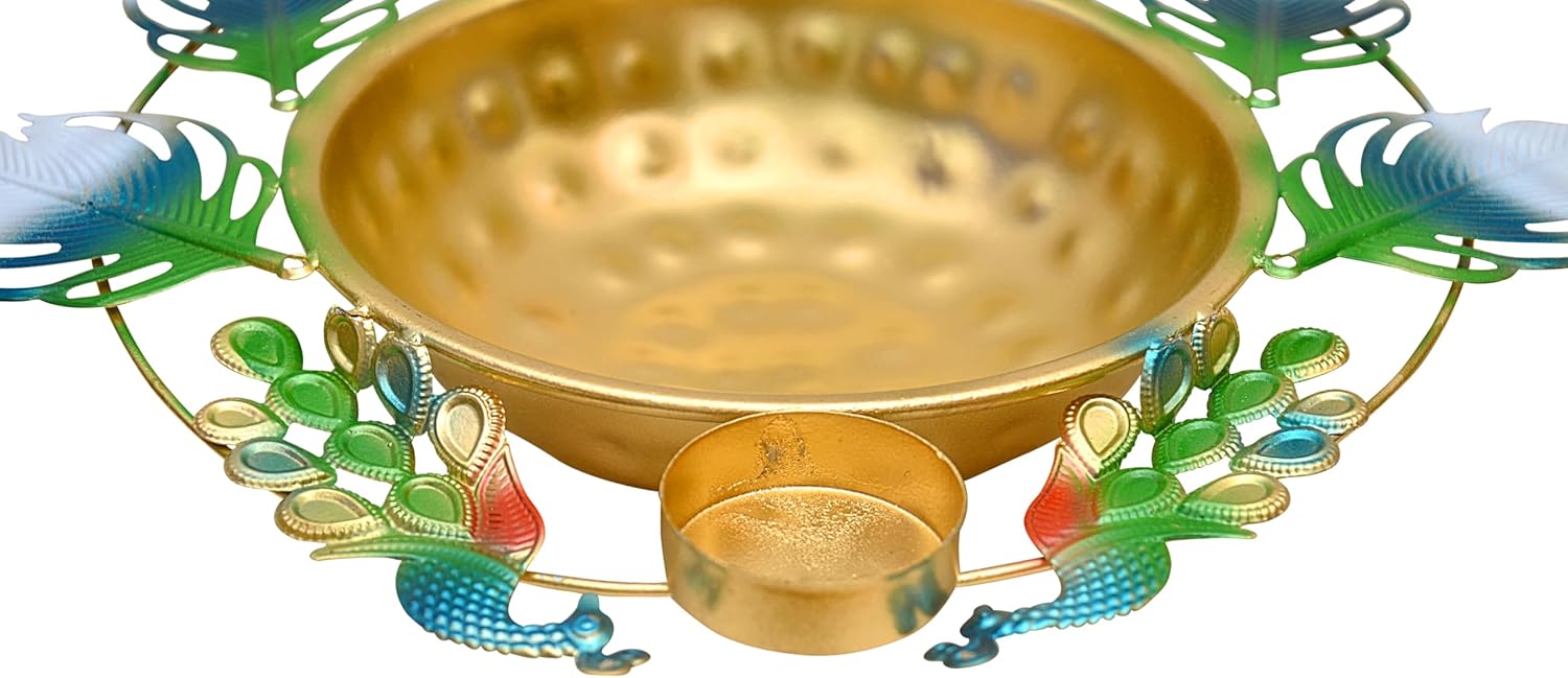 Peacock Urli Bowl - Elegant Floating Flower Tea Light Holder