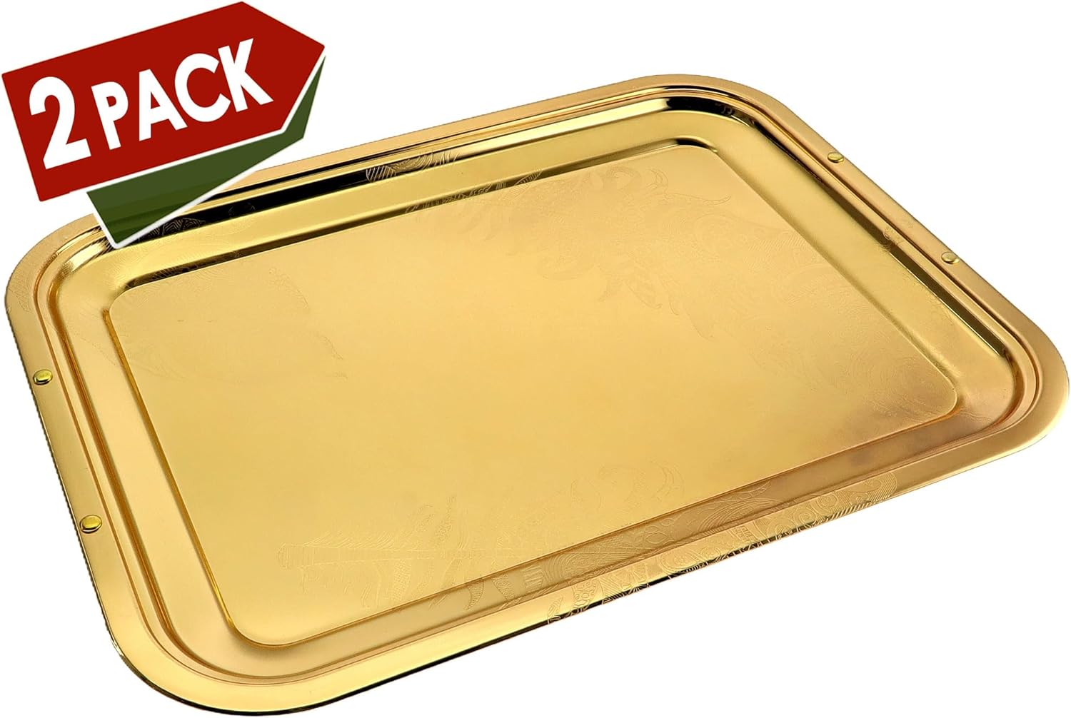 Pack of 2 17 x 131 Iron Gold Plated Serving Trays