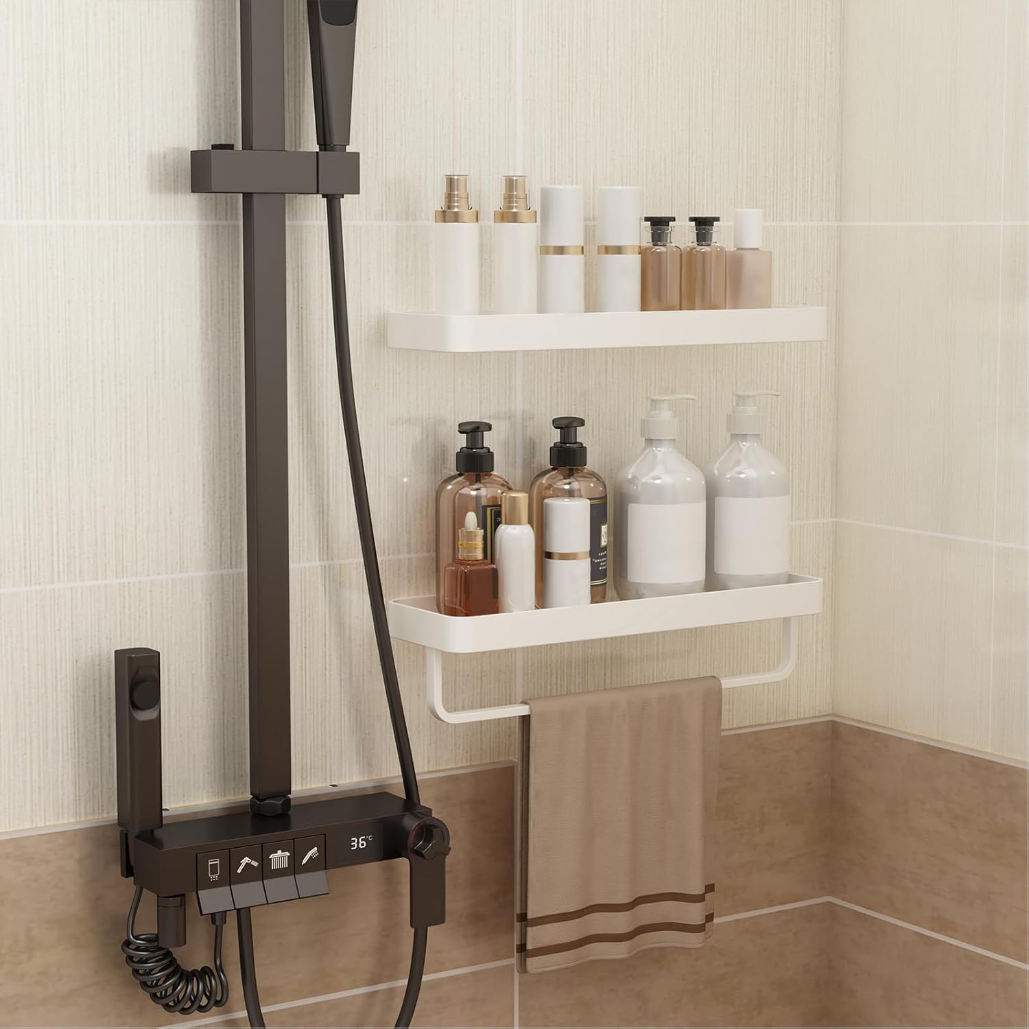 Danpoo 16-Inch Floating Bathroom Shelves with Towel Bar