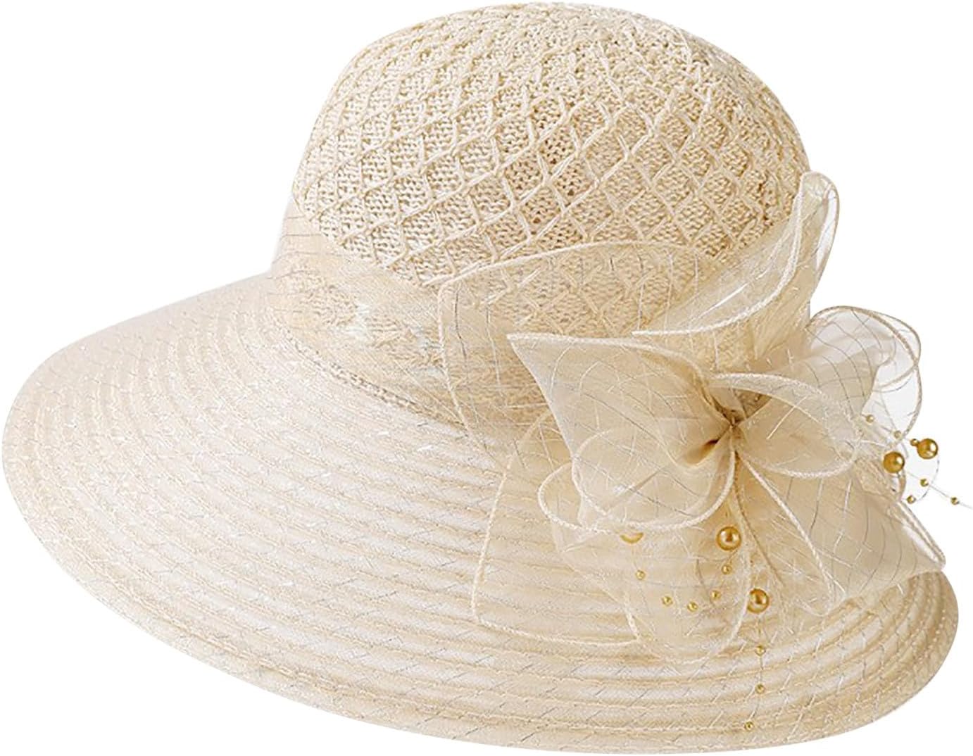 Womens Lightweight Straw Sun Hat with Mesh Bowknot