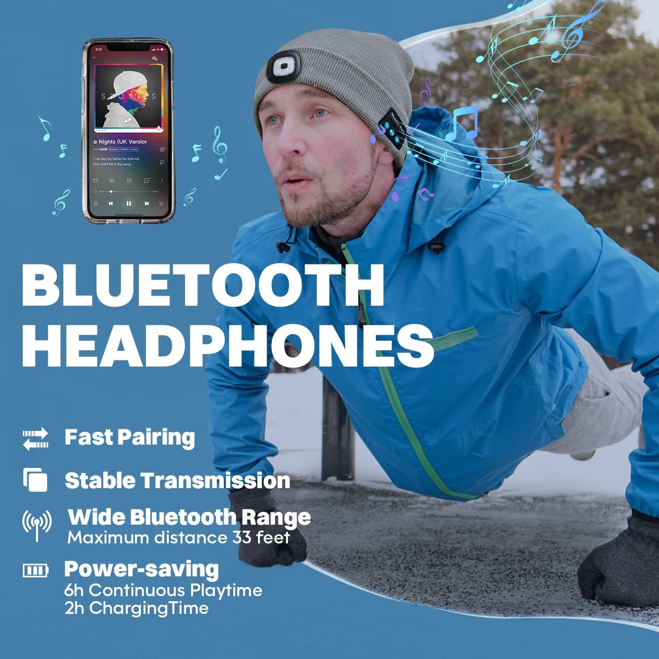 Bosttor Bluetooth Beanie with Headlight and Speakers