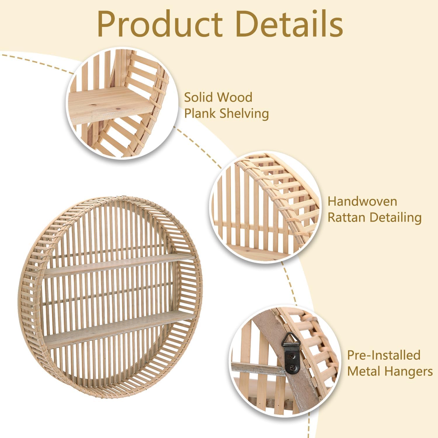 3 Tier Rattan Wall Shelf Boho Farmhouse Decor