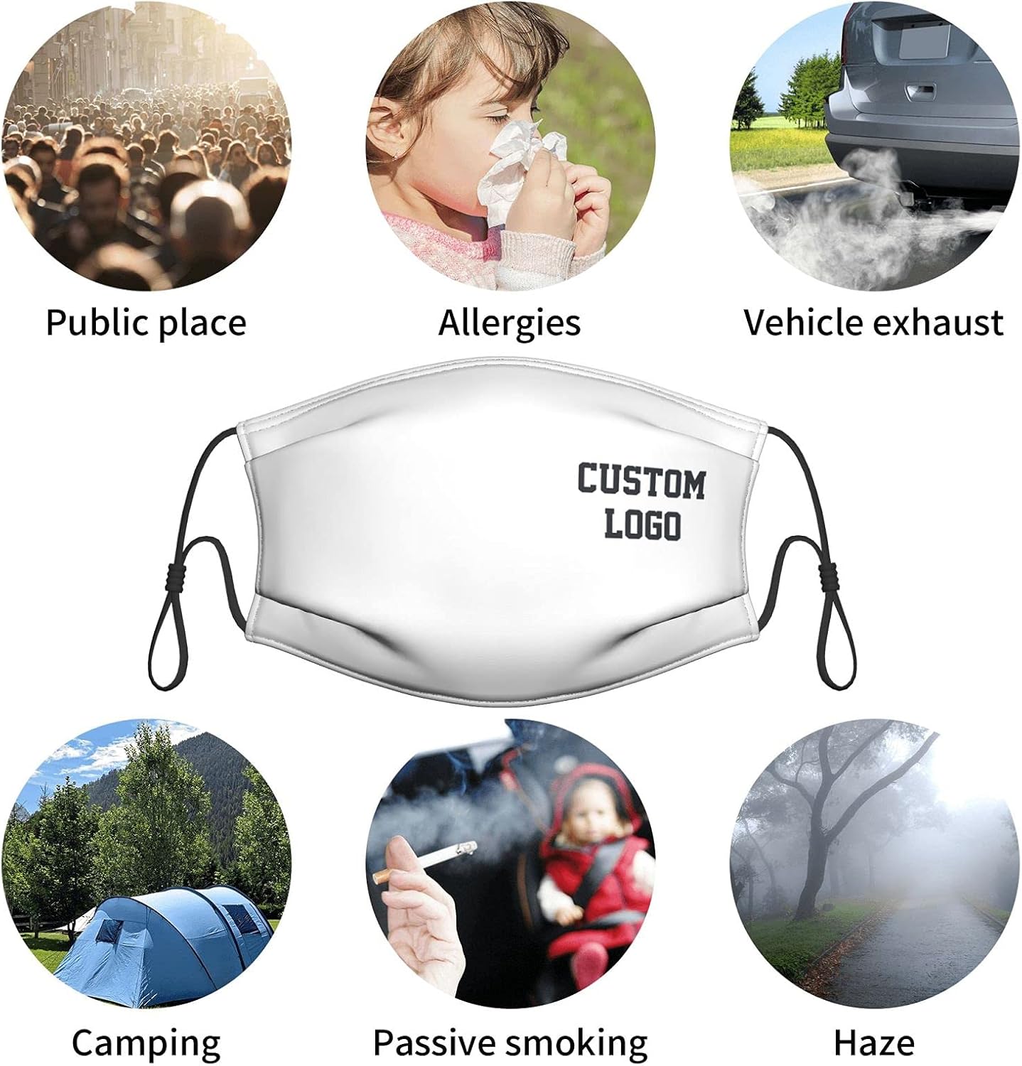 Custom Face Mask with Photo Text Logo Adjustable Reusable Cloth Cover