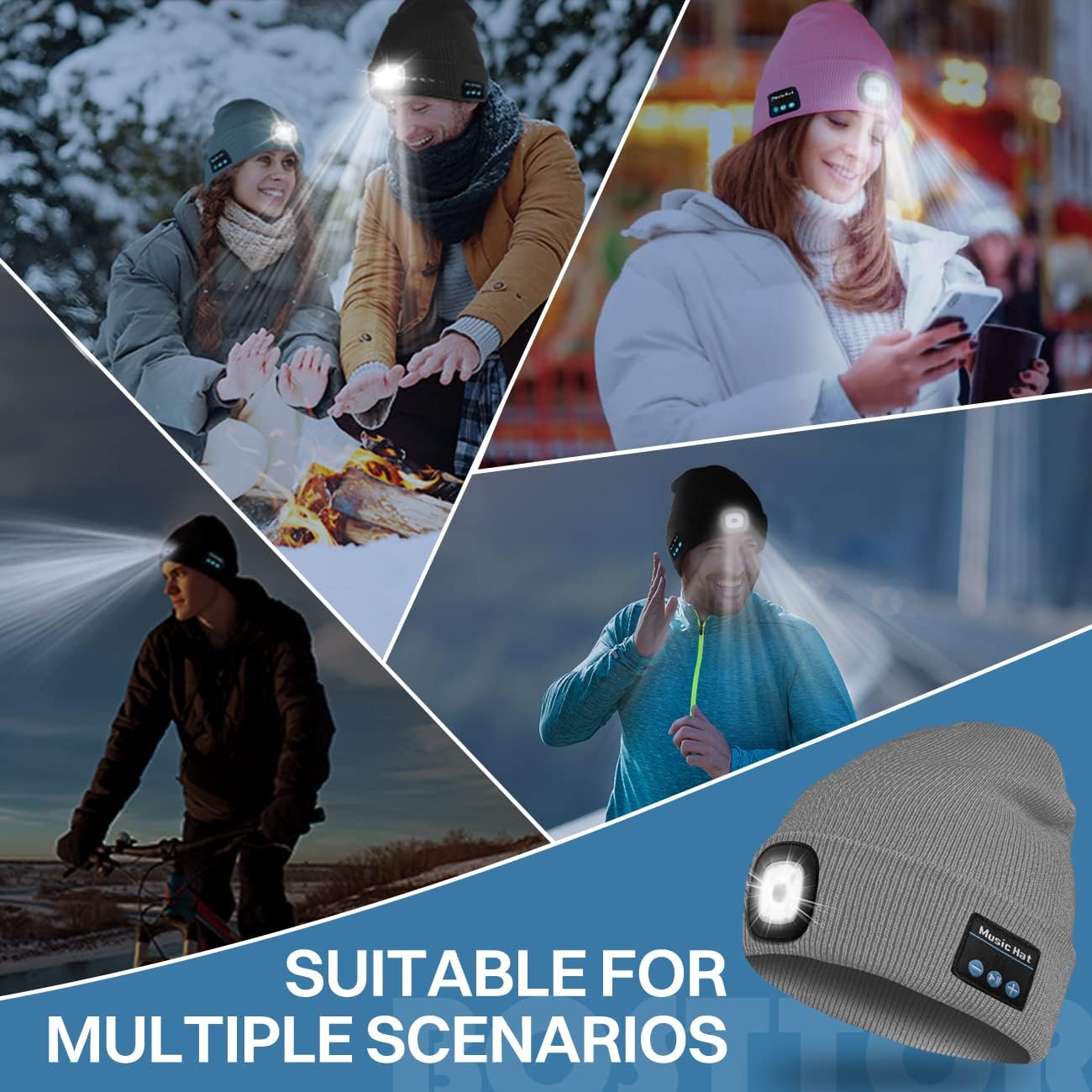 Bosttor Bluetooth Beanie with Headlight and Speakers