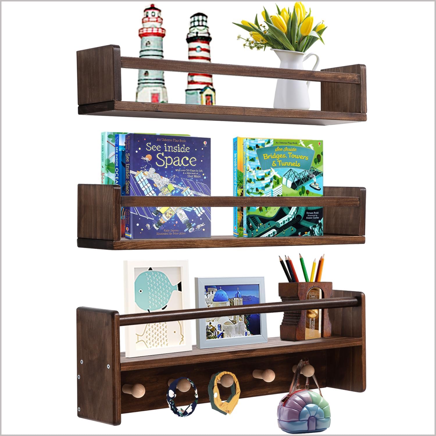 AZSKY 3-Piece Floating Bookshelf for Kids Room