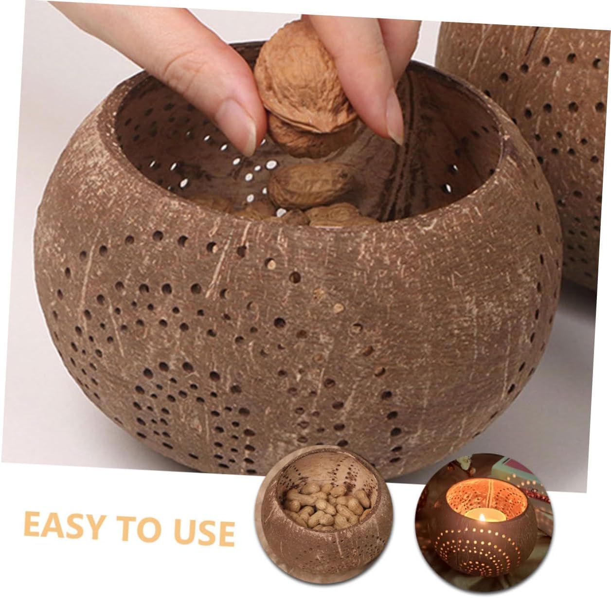 Zerodeko Coconut Shell Candle Bowl Multi-Use Food Container