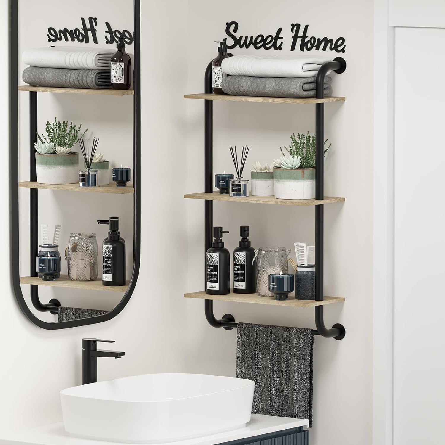 Tinpin 3-Tier Rustic Farmhouse Wall Shelf with Towel Rack