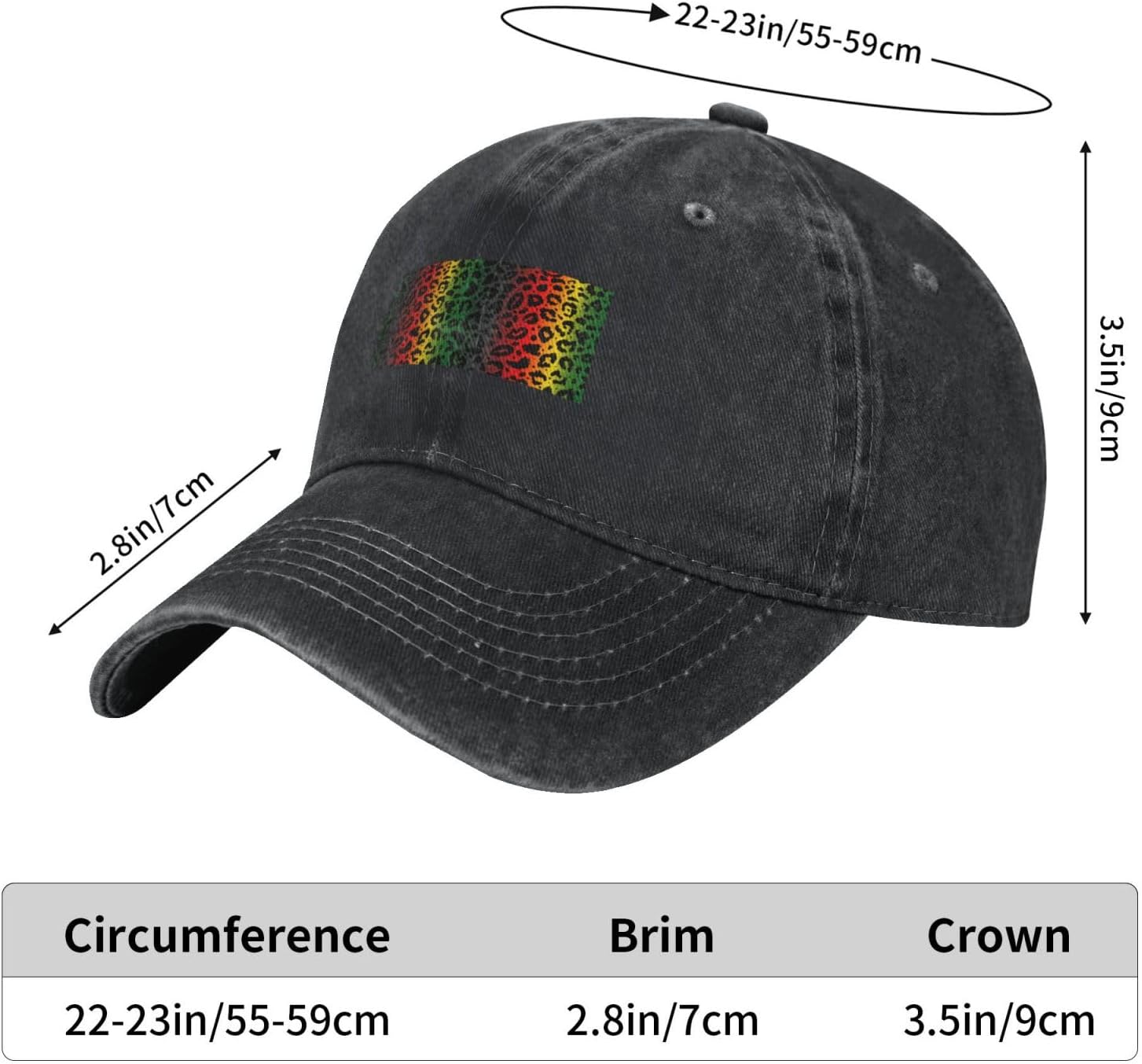Leopard Print Baseball Cap - Washed Denim Lightweight Breathable
