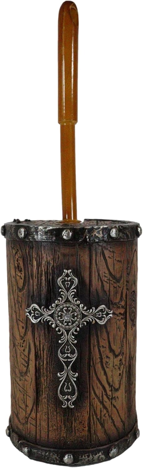 Ebros Gift Rustic Western Scroll Art Toilet Brush Set