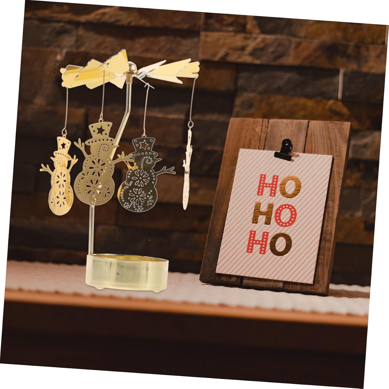 Rotating Carousel Candle Holder Snowman Metal Decor for Christmas