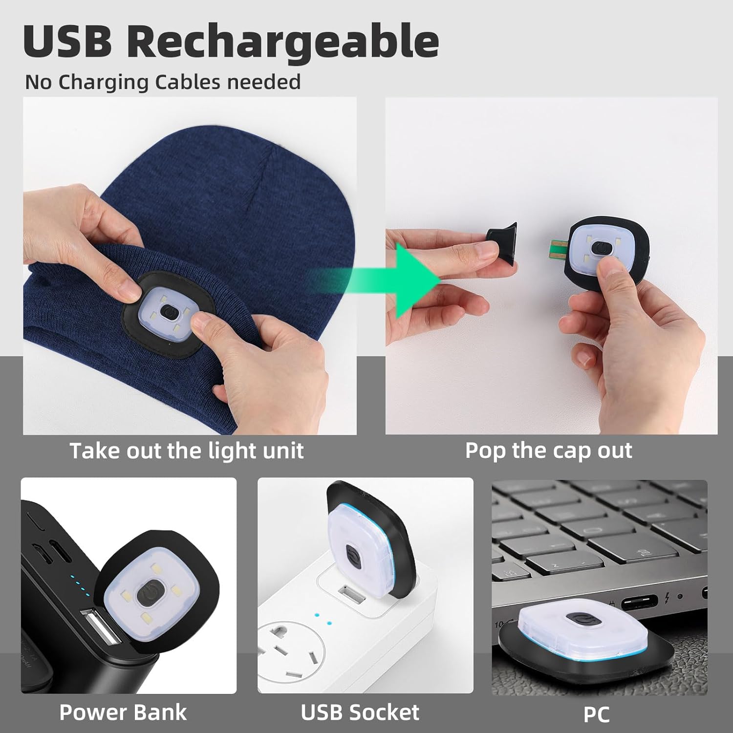 Biuonk Unisex LED Beanie with Light