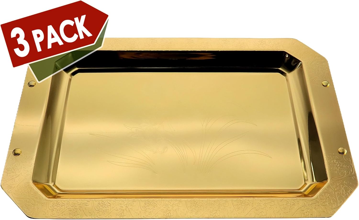 Pack of 3 14x98 Inch Iron Gold Serving Trays