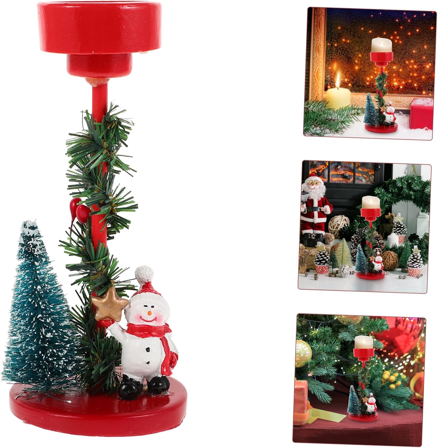 Christmas Candle Stand with Snowman Decor