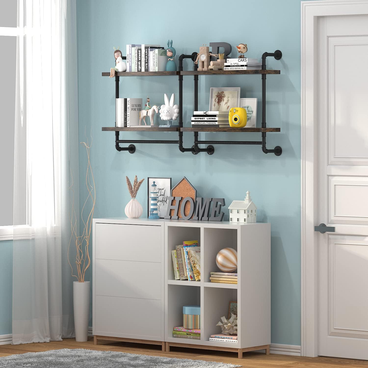 Helsin 24inch Floating Shelf with Iron Pipe and Towel Rack
