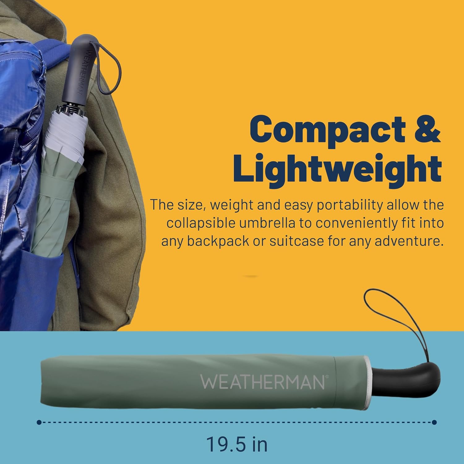 Weatherman Premium Collapsible Travel Umbrella - Windproof and Durable