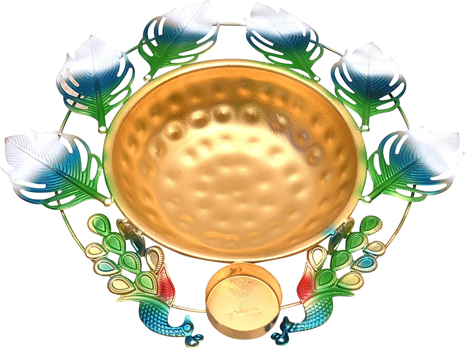 Peacock Urli Bowl - Elegant Floating Flower Tea Light Holder