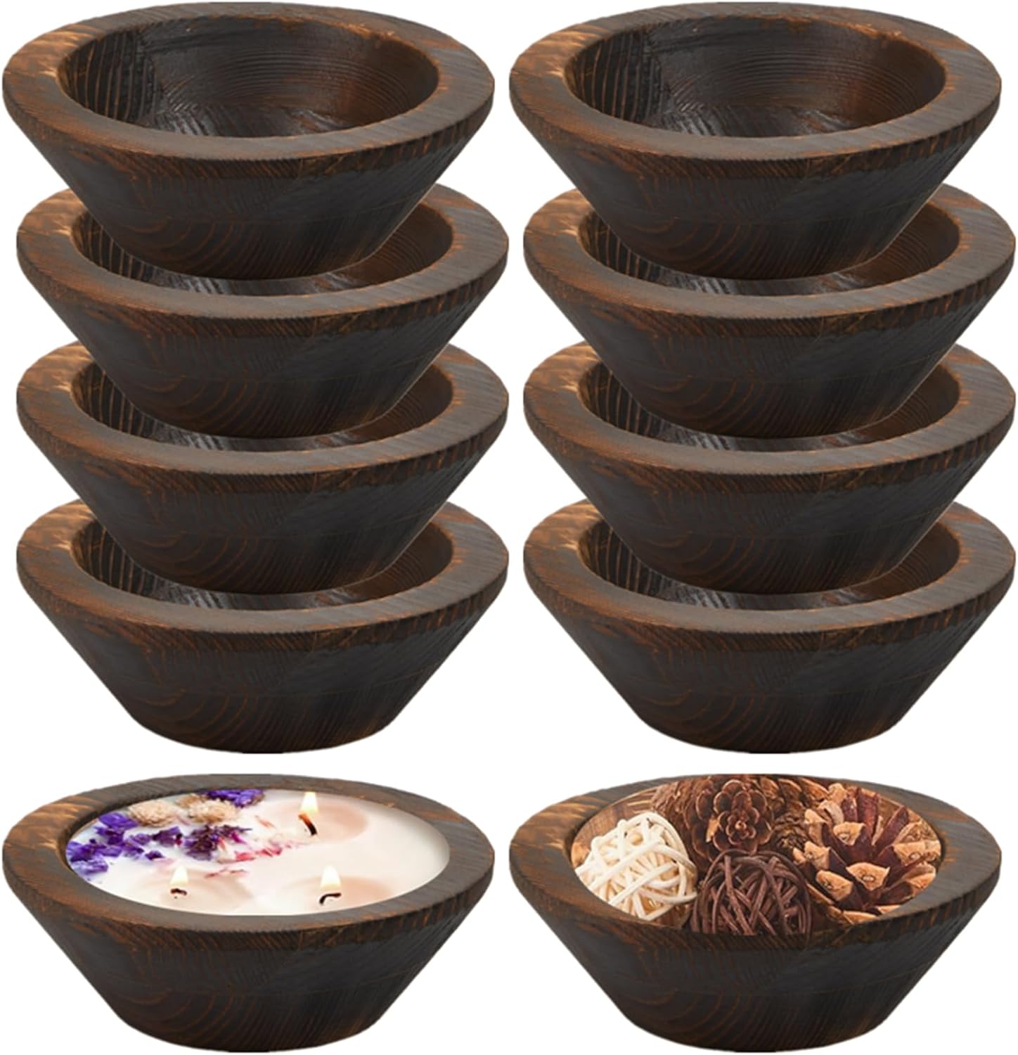 10 Pcs Dark Brown Wooden Dough Bowls for Candle Making