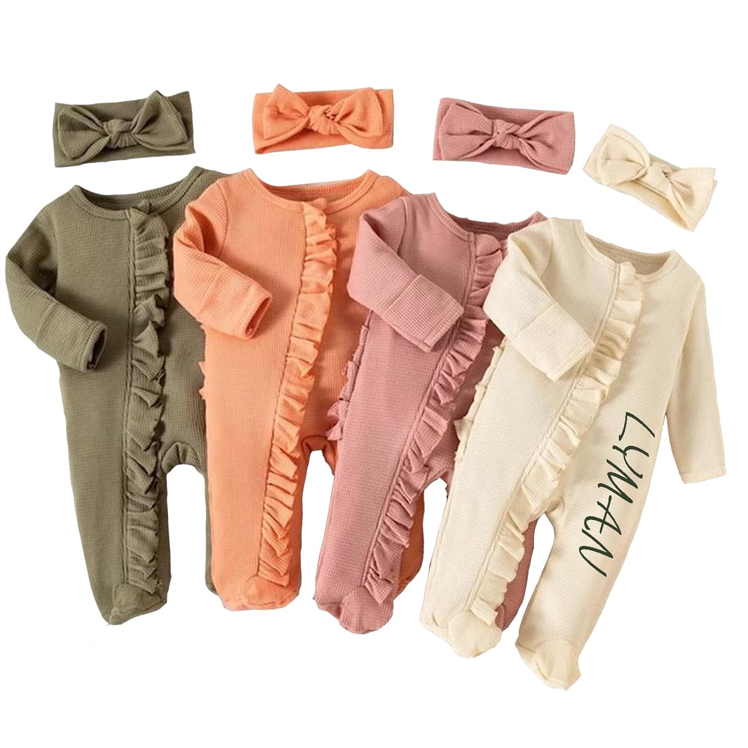 Personalized Newborn Girl Onesie With Ruffled Bow