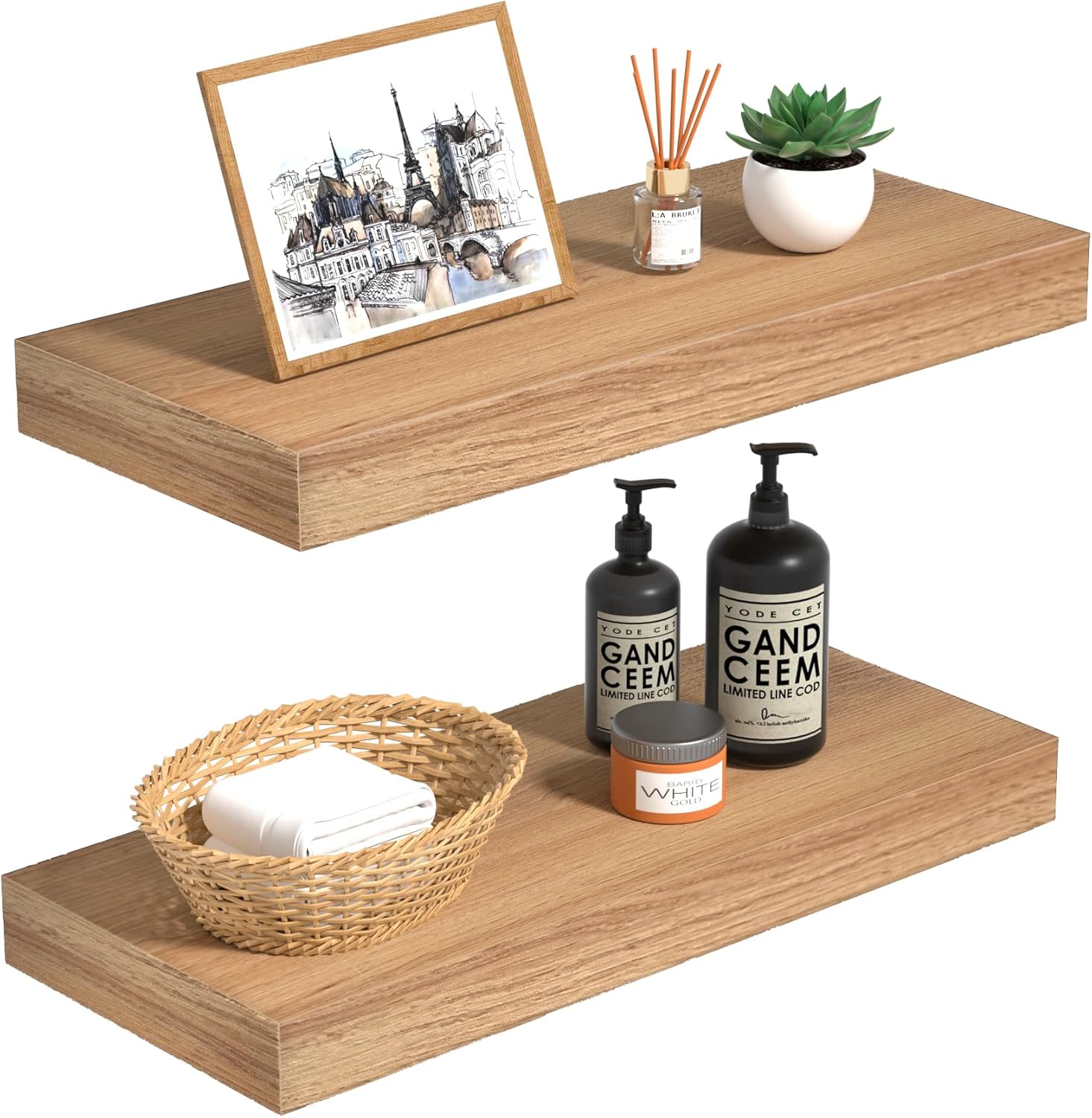 INHABIT UNION 157in Oak Floating Wall Shelves