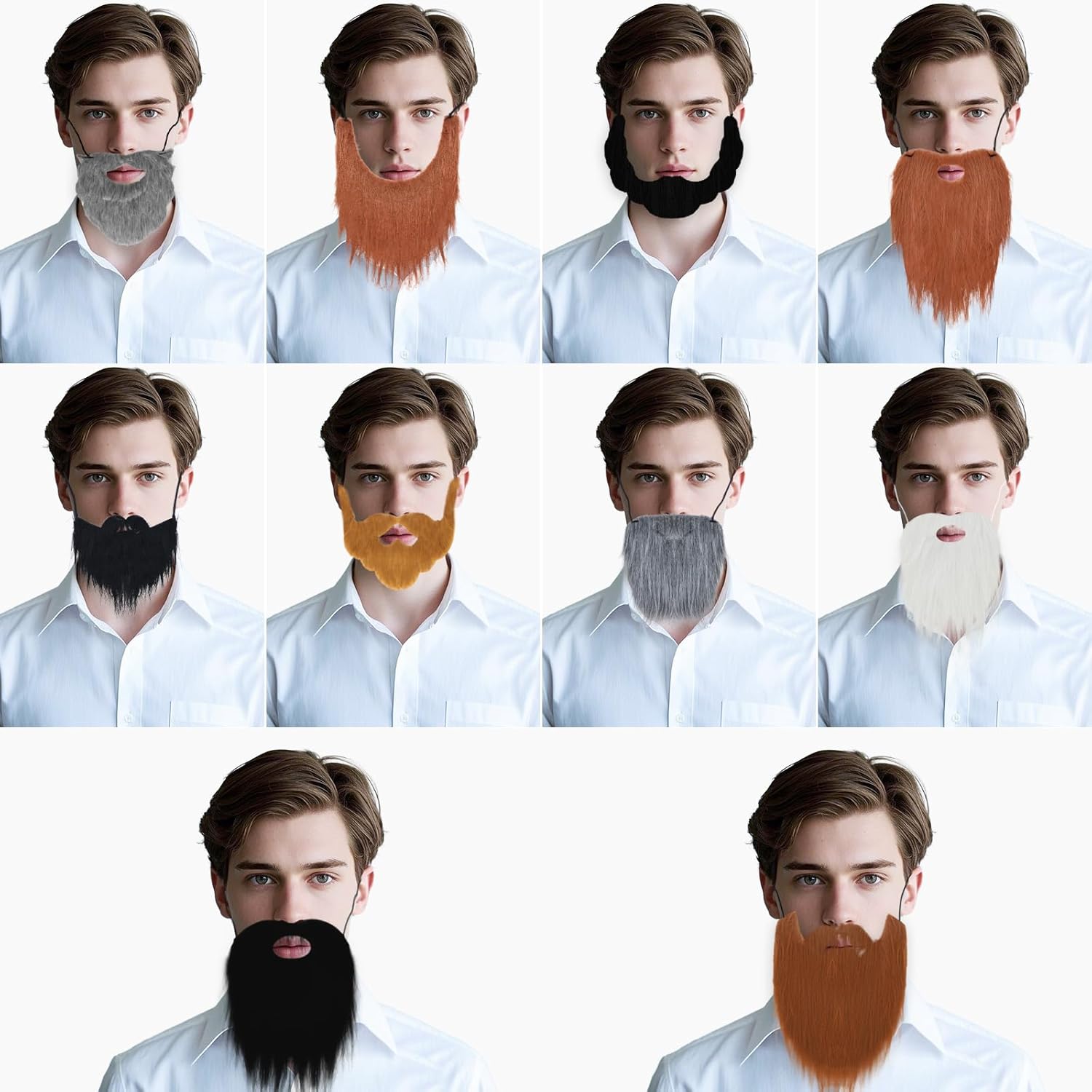 10 Pcs Fake Beards Funny Realistic Beards for Men