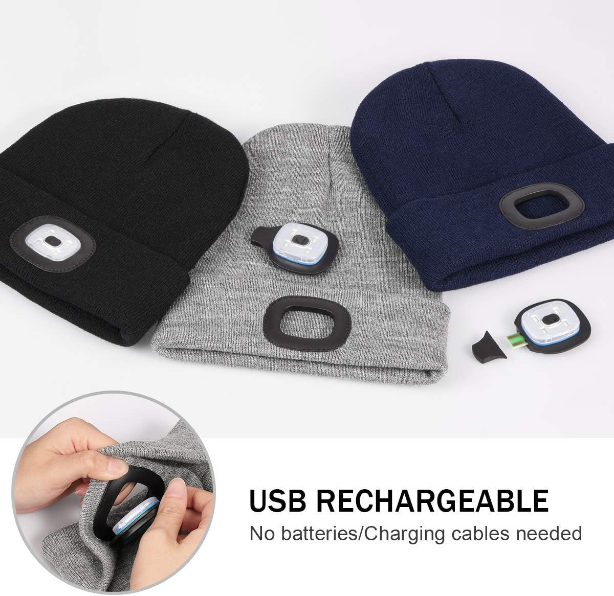 YunTuo LED Beanie with Light Unisex USB Headlamp Winter Cap