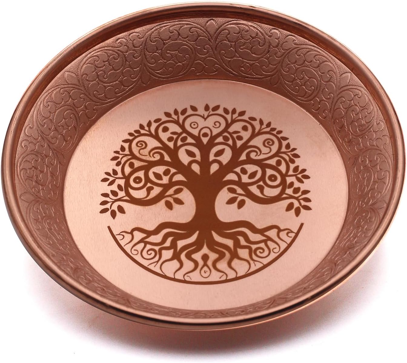 Copper Offering Bowl - Tree of Life Carving Decorative Plate