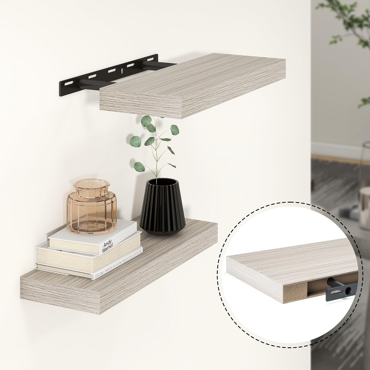Heimlove Floating Shelves 16 Inch Set of 2 Grey