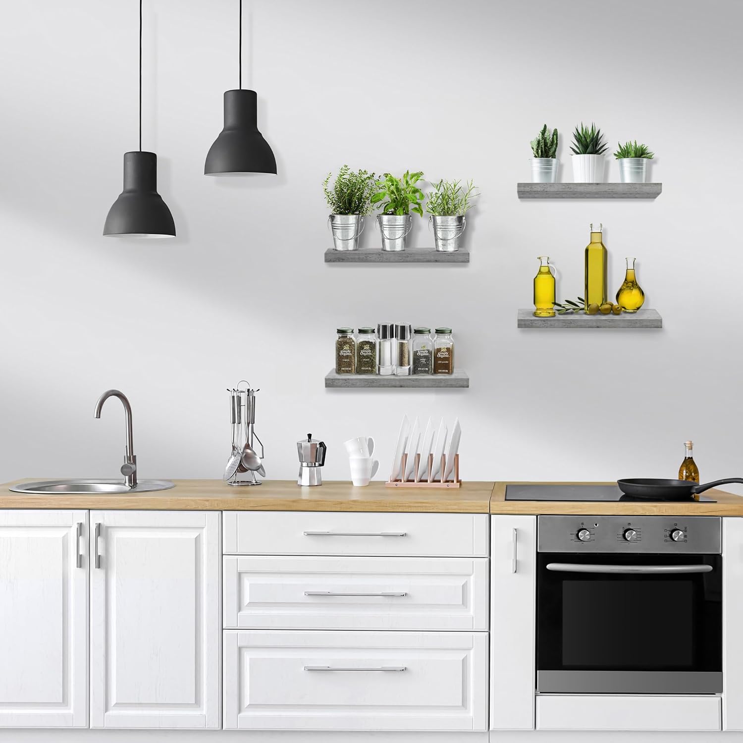 Sorbus Floating Shelves 4 Pack 16 Grey Wall Mount Storage