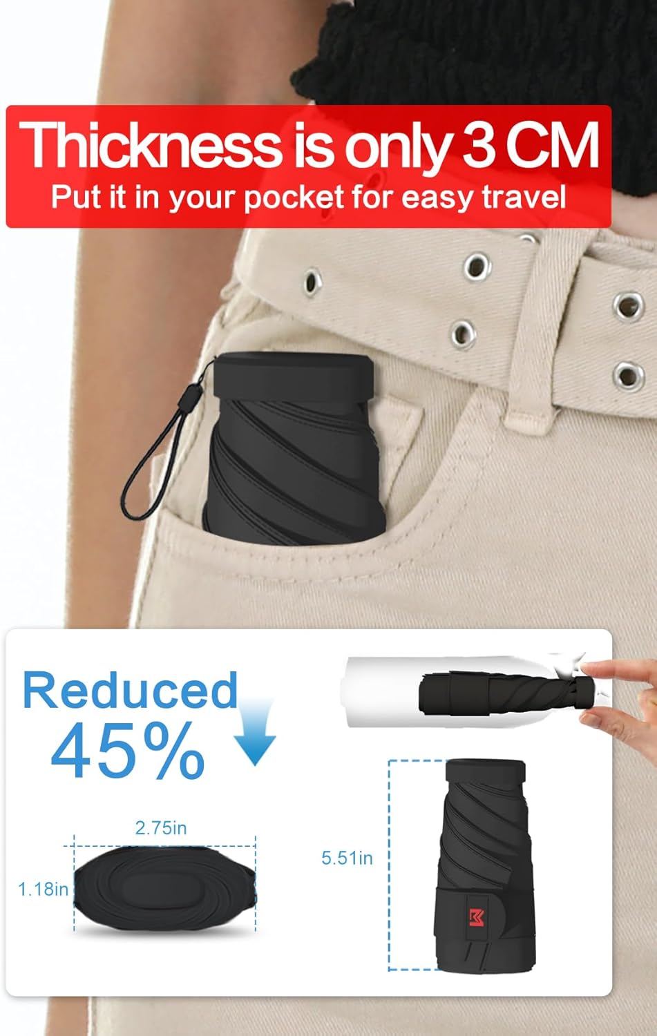 Moorrlii Mini Travel Umbrella - UPF 50 Windproof and Lightweight
