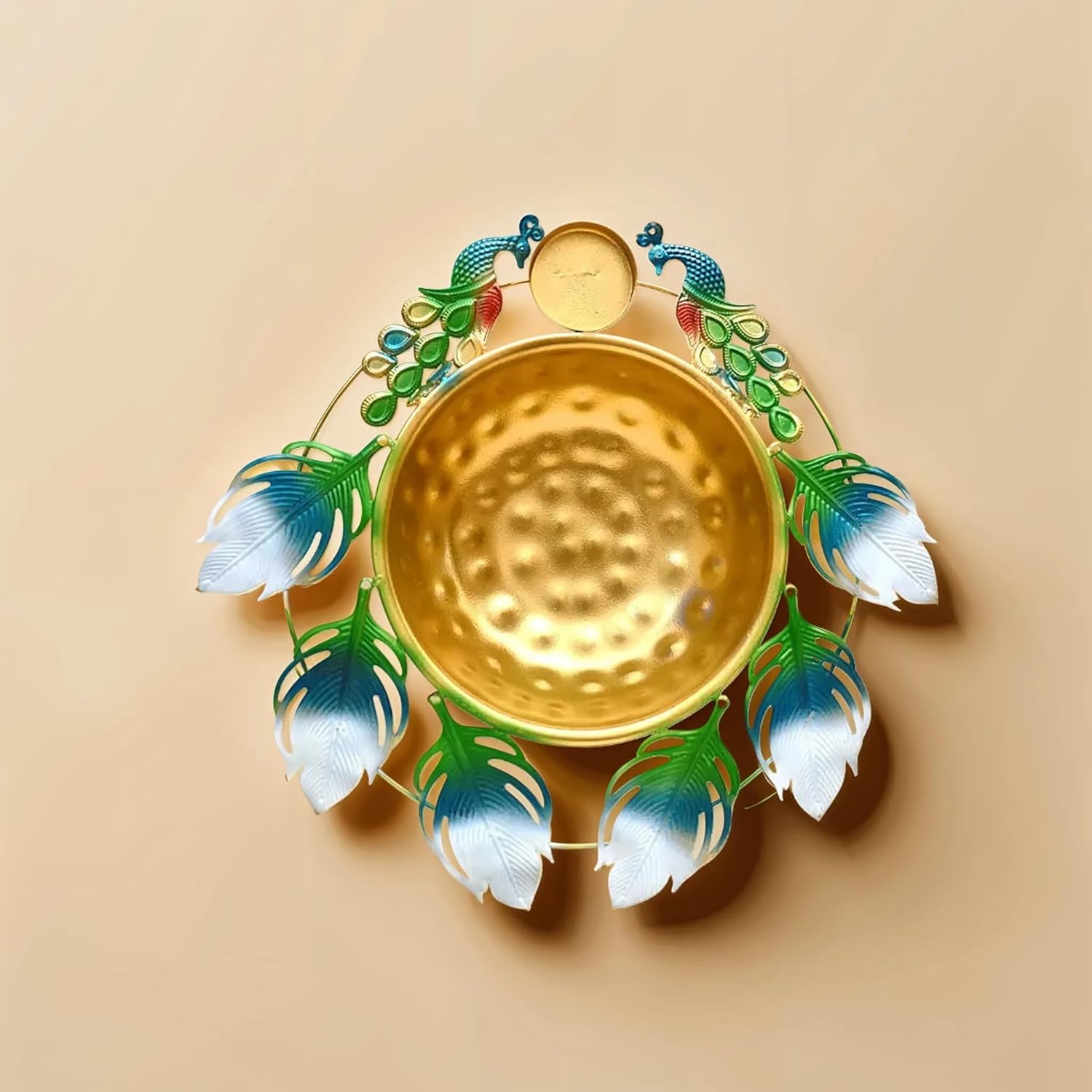 Peacock Urli Bowl - Elegant Floating Flower Tea Light Holder