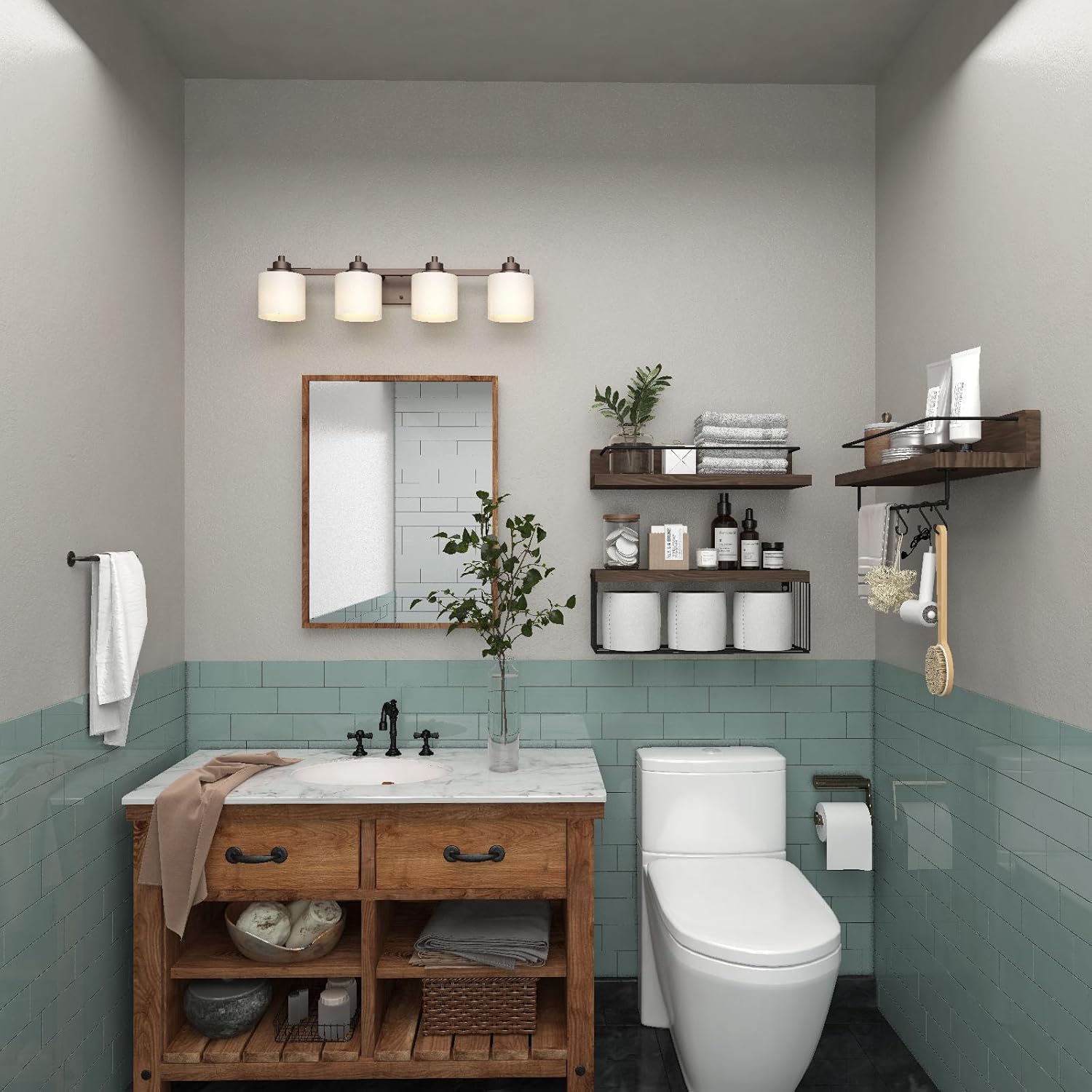 PopiShelves Dark Brown Wall Mounted Shelf Set with Basket