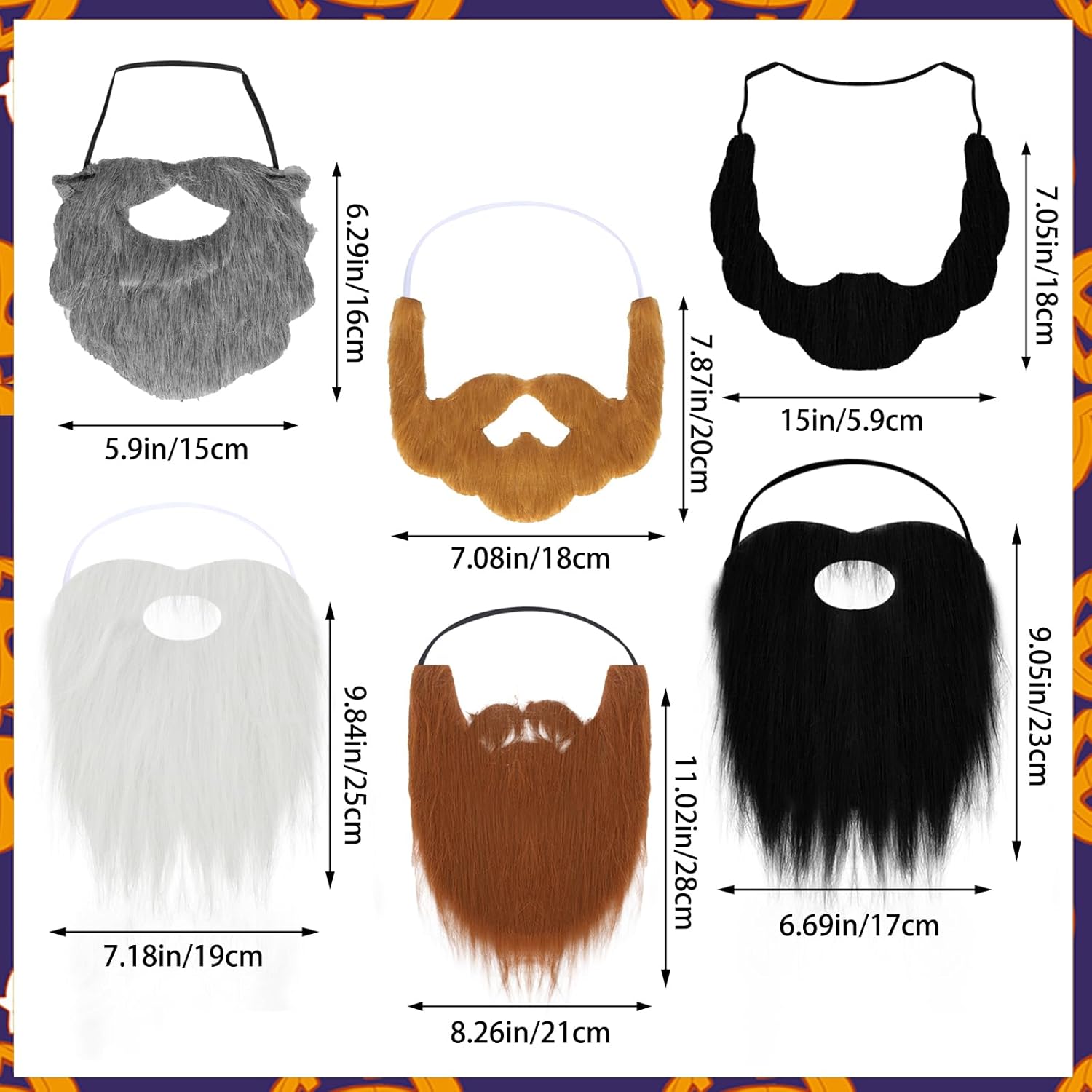 6 Pcs Wizard Beard Halloween Costume Accessories with Adjustable Elastic Rope