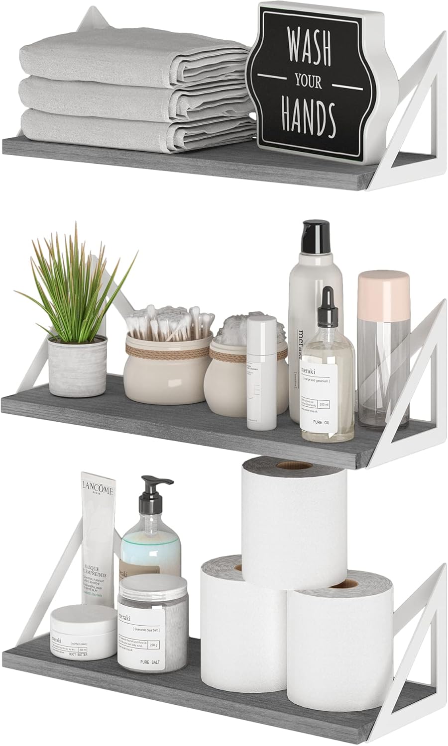 Wallniture Minori Gray Floating Shelves Set of 3 1