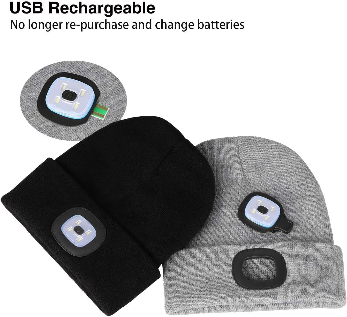 USB Rechargeable LED Headlamp Beanie Cap - Rose Red