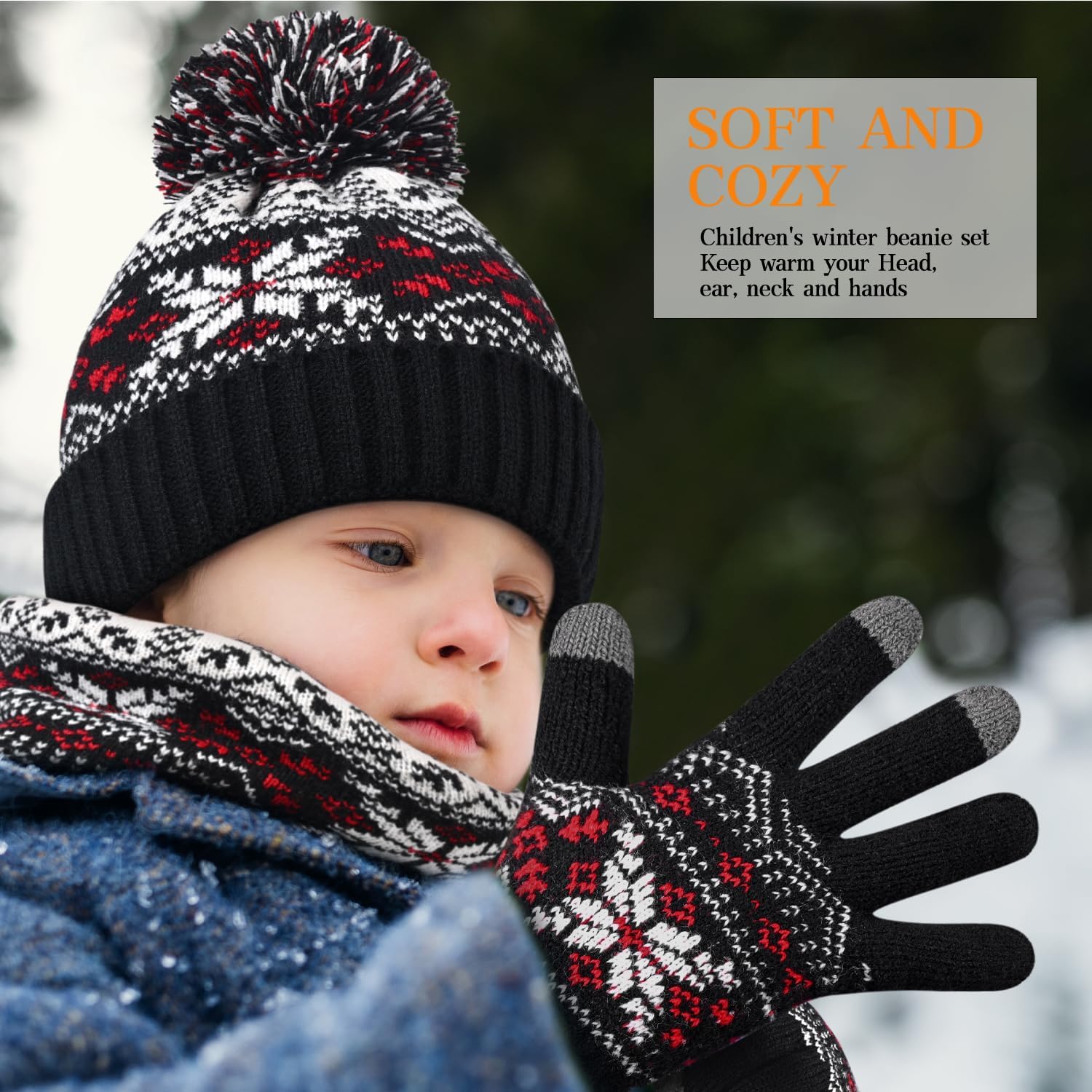 DANMY Kids Winter Knit Beanie Scarf Gloves Set