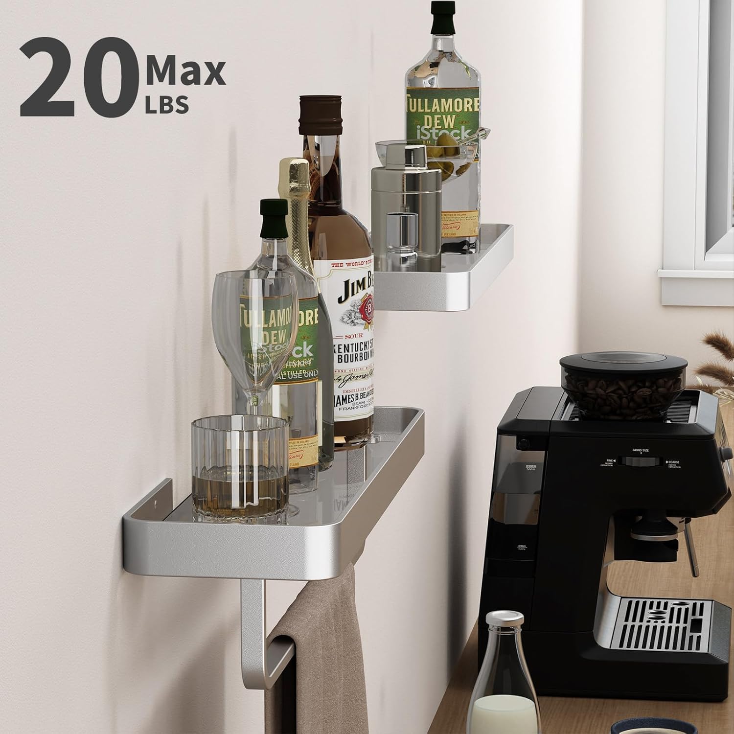 Danpoo 16-Inch Floating Shelves with Towel Bar 2-Pack Storage Set