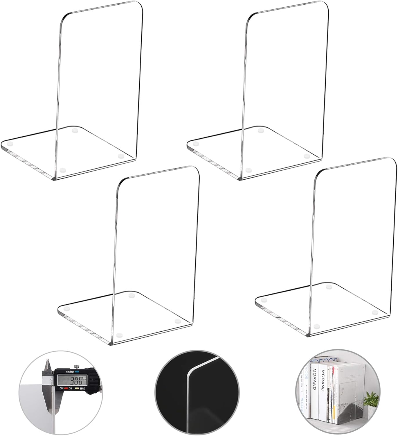 MerryNine Clear Acrylic Book Ends 4pcs Set