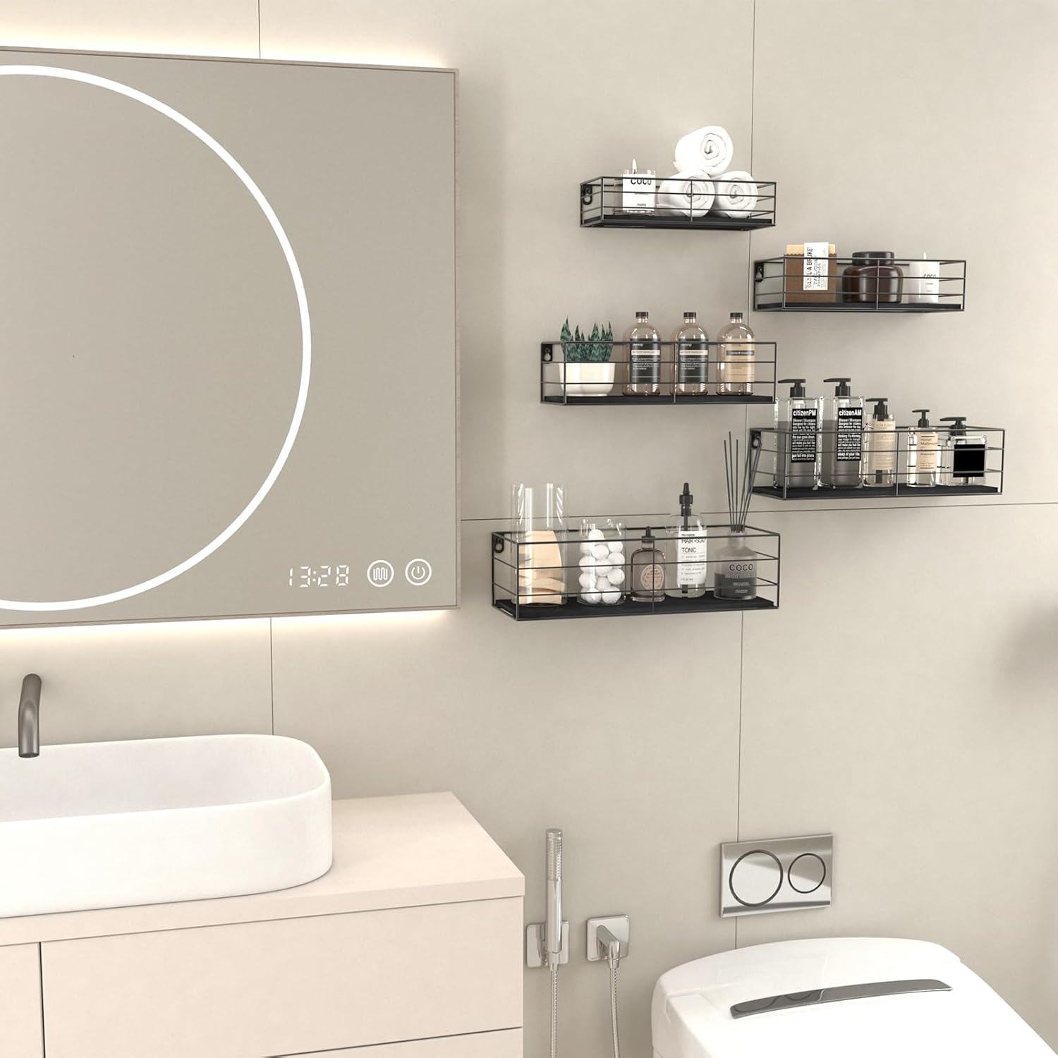 CRUGLA Wall Mounted Floating Shelves Set of 5 Black