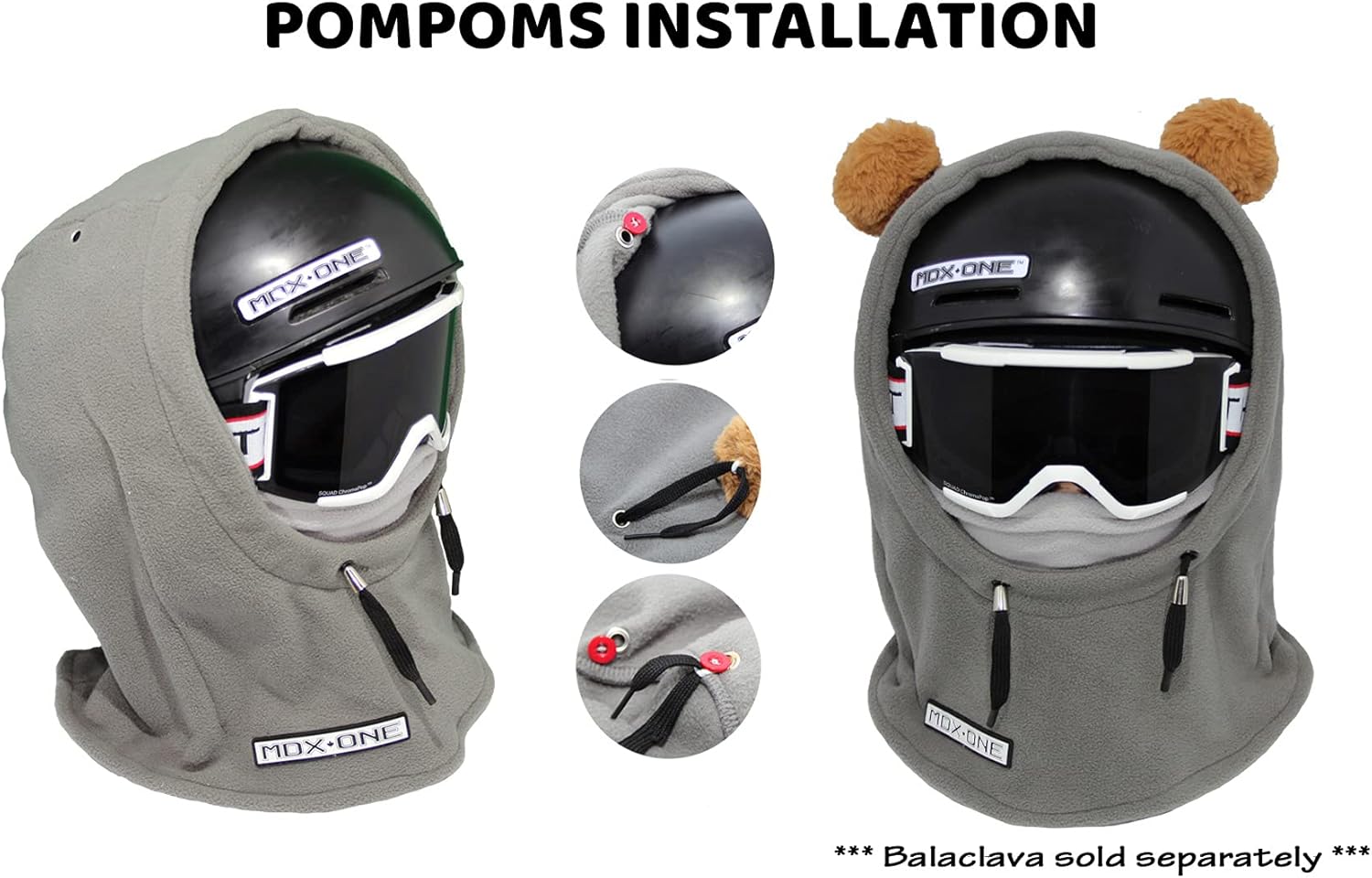 MDXONE 2 Soft Pompoms with Elastics Pair for Winter Balaclavas