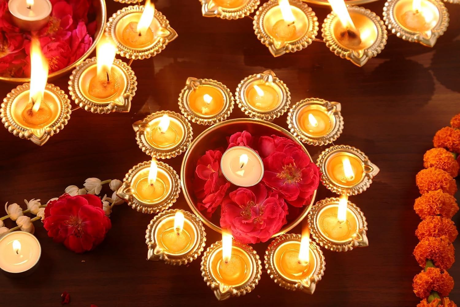Ayurveda Copper Traditional Diya Urli Tealight Holder 12 Inches