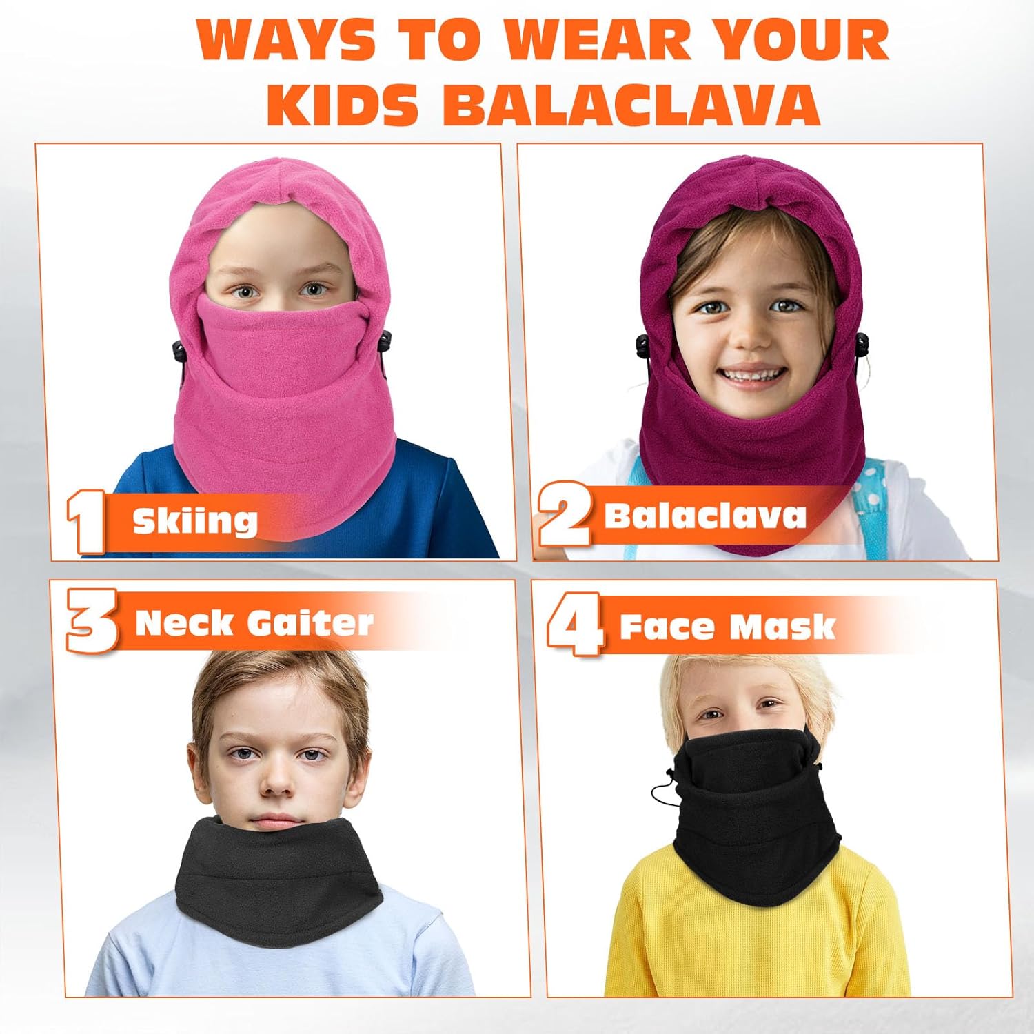 Thickened Kids Ski Mask Winter Hat with Adjustable Drawstring