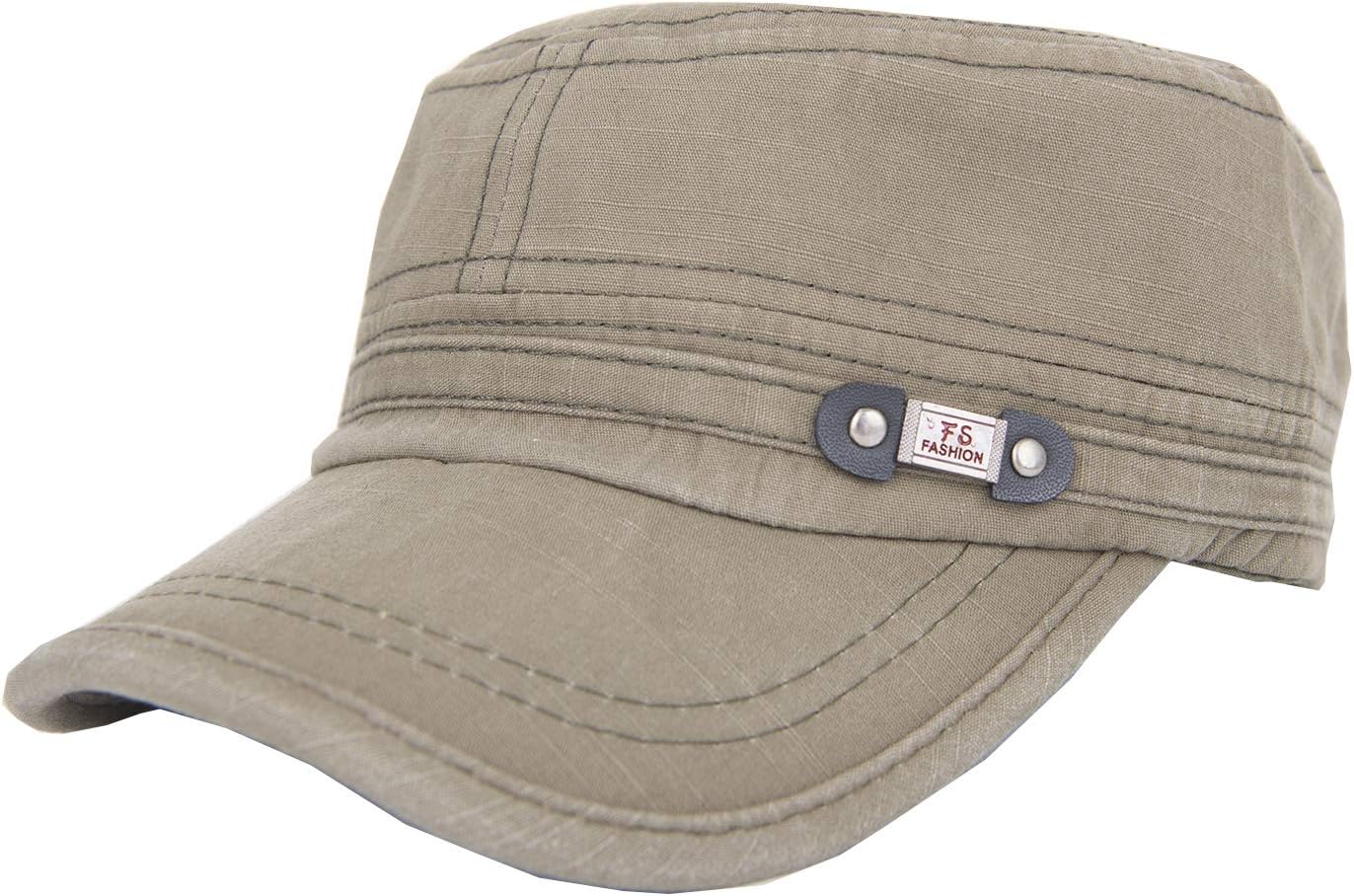 ChezAbbey Organic Cotton Flat Top Cadet Cap for Men Women