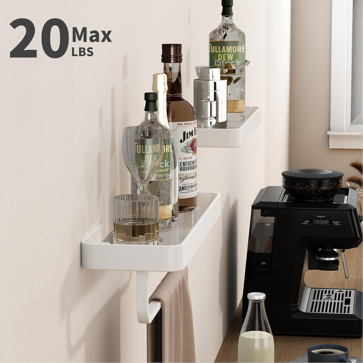 Danpoo 16-Inch Floating Bathroom Shelves with Towel Bar