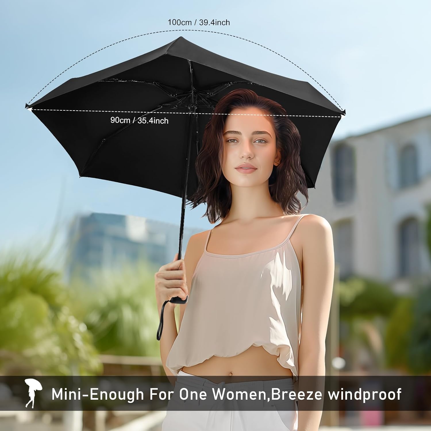 LEAGERA Mini Travel Umbrella Black 1 Pack