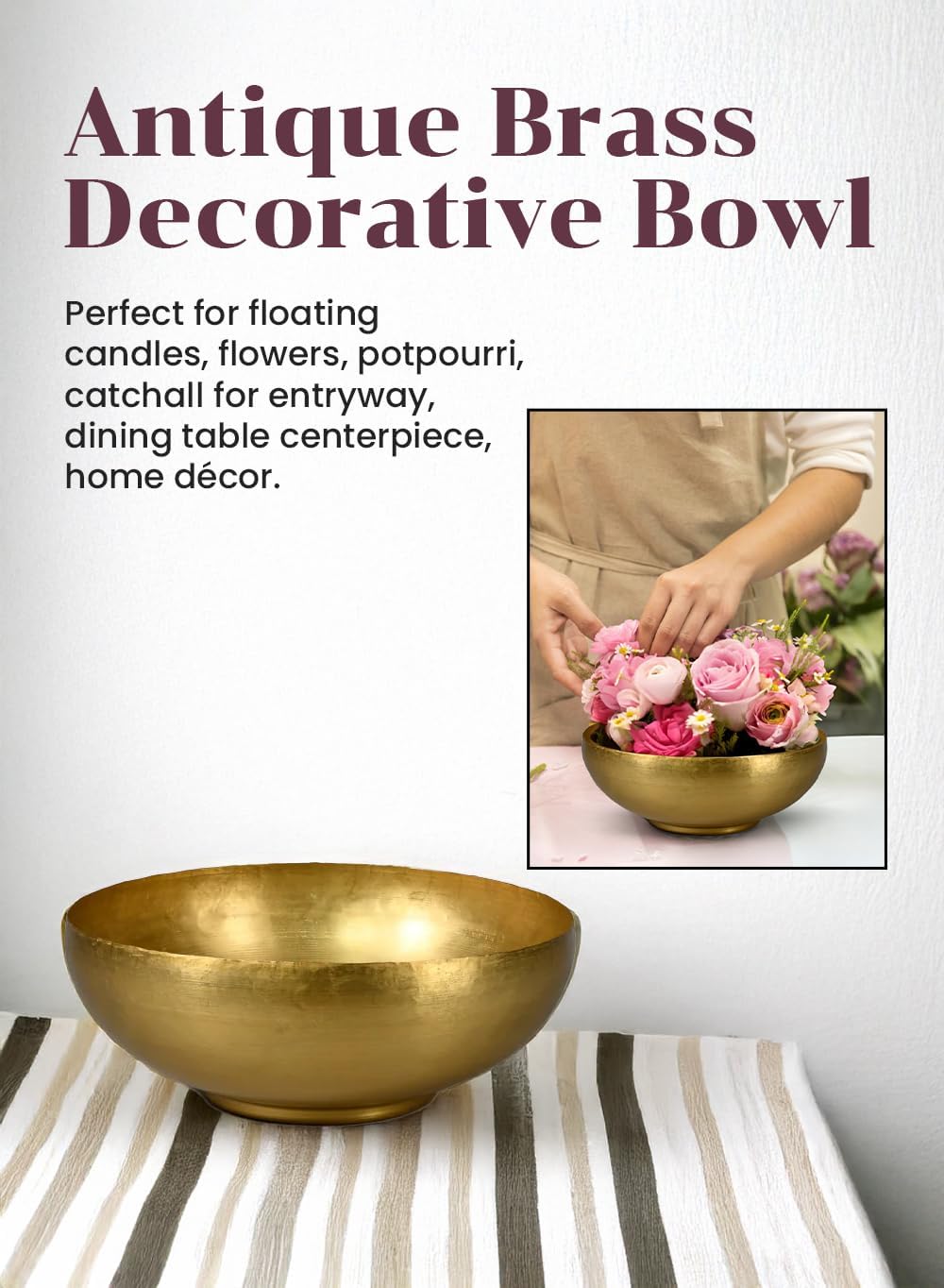 Serene Spaces Living Decorative Brass Bowl 12 Diameter