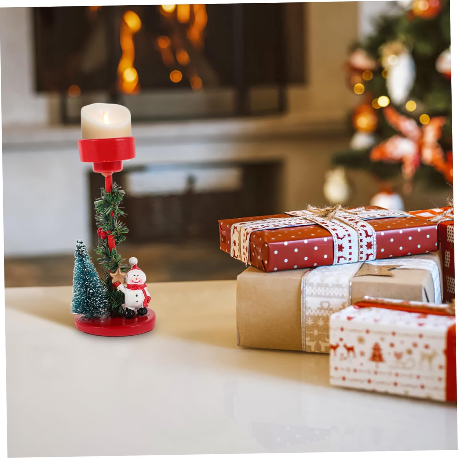 Gatuida Christmas Snowman Candle Holder Resin Statue 1
