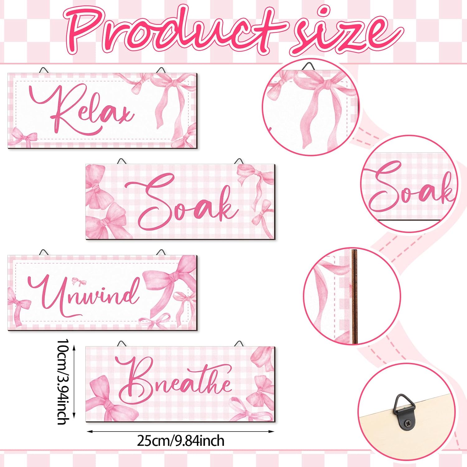 Yousoontic 4Pcs Pink Bow Wall Decor Set