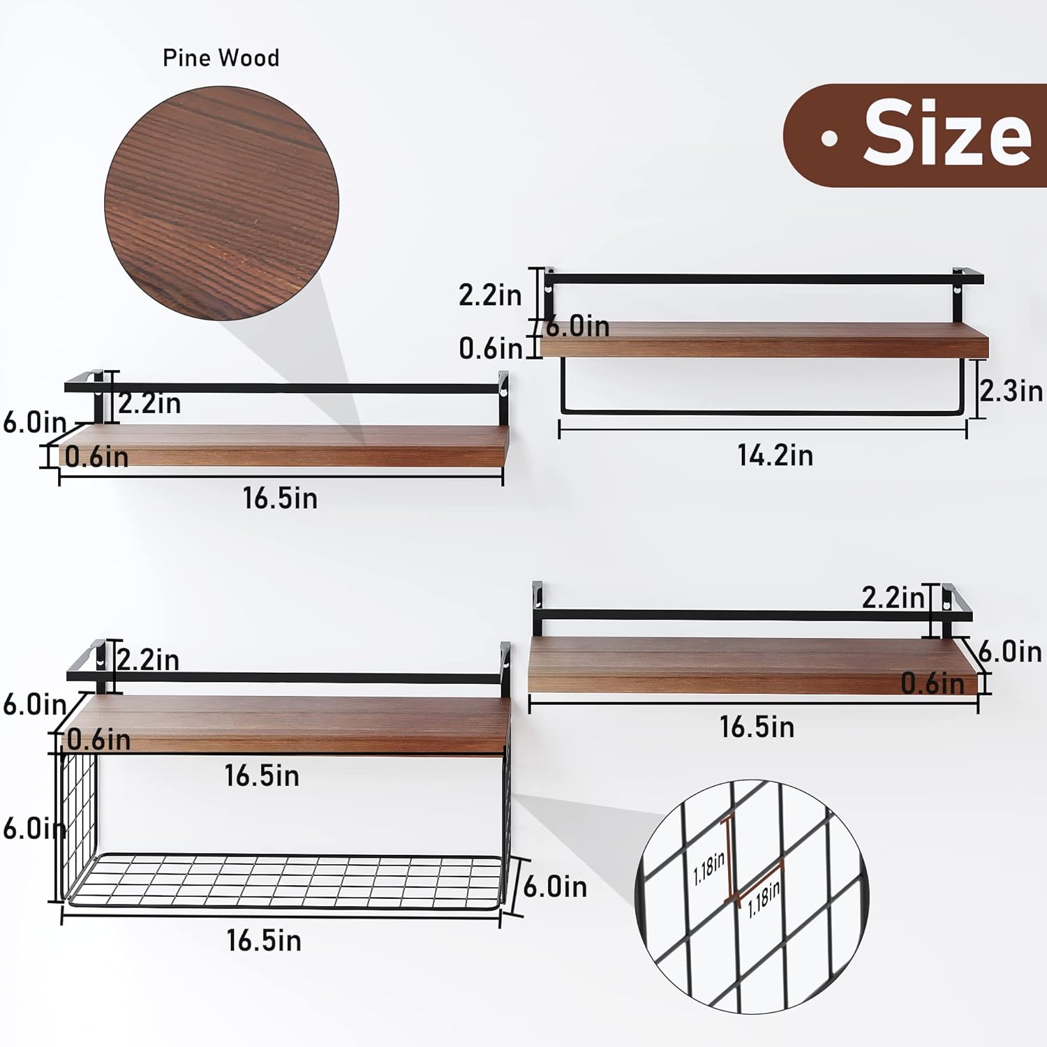 LUDORU 41 Tier Floating Shelves Wall Mounted