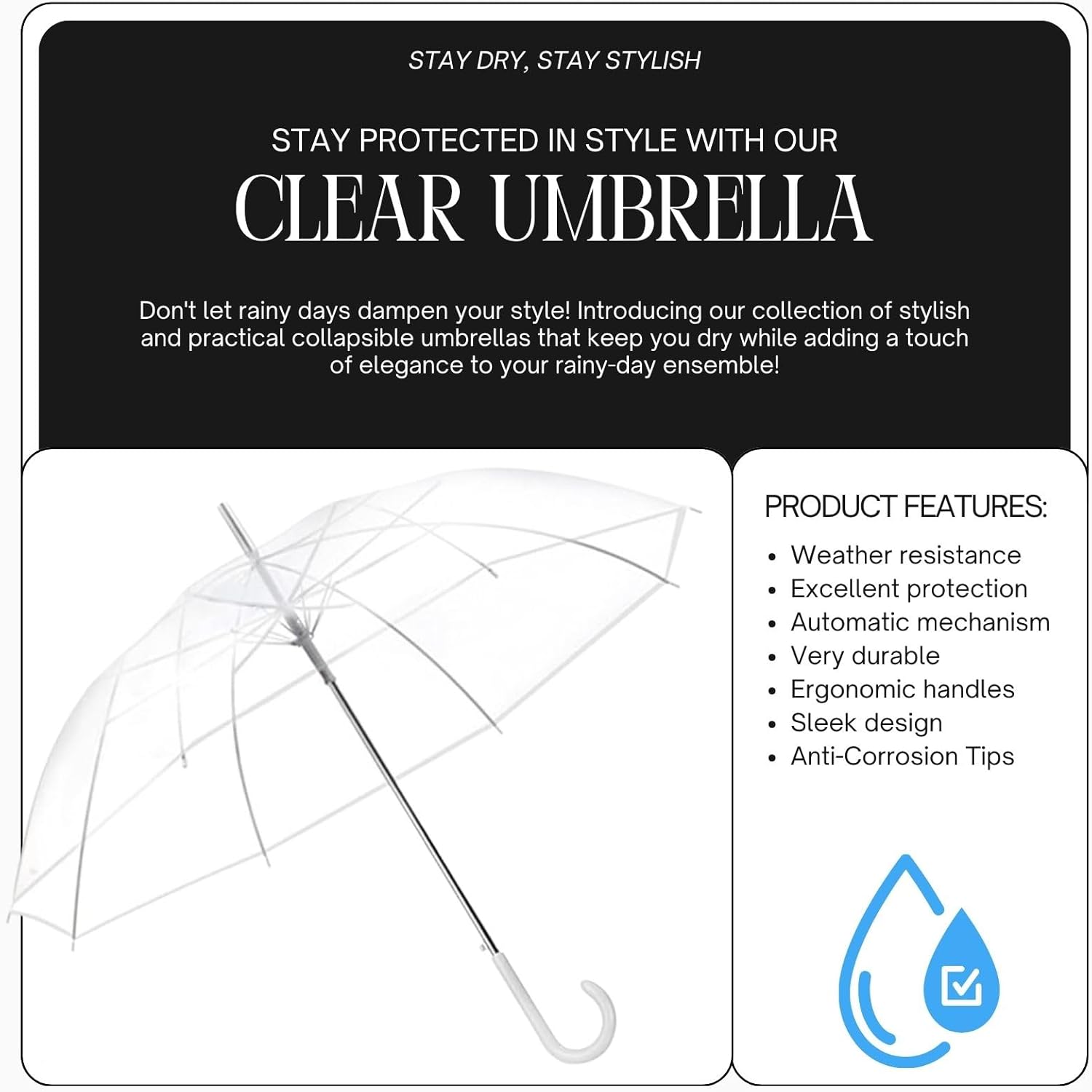Liberty Imports Clear Automatic Stick Umbrella for Travel and Photo Events